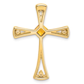 14k Yellow Gold Citrine and Diamond Cross chain slide