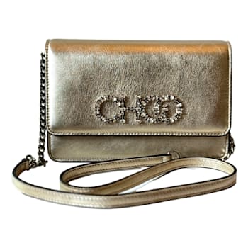 Jimmy Choo Kalina Crossbody Clutch Bag Crystal Logo Metallic Gold Color