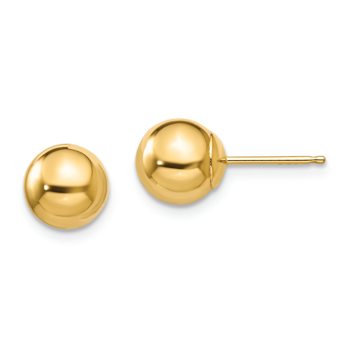 14k Yellow Gold Polished 7mm Ball Stud Earrings