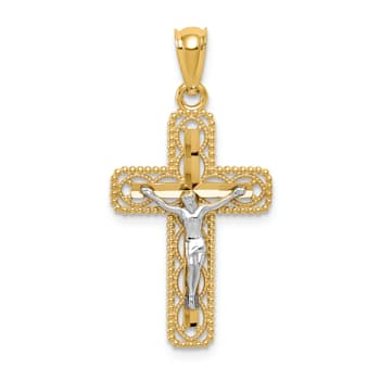 14K Yellow and White Gold Polished Crucifix Pendant