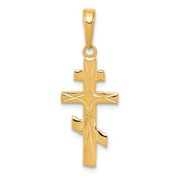 14K Yellow Gold Eastern Orthodox Cross Pendant