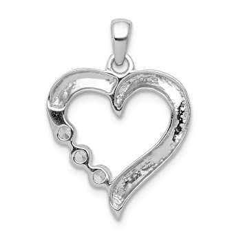 Rhodium Over 14k White Gold Three Stone Diamond Heart Pendant