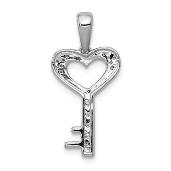 Rhodium Over 14K White Gold 1/20ct. Diamond Heart Key Pendant