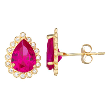Pear Lab Created Ruby10K Yellow Gold Stud Earrings 2.86ctw
