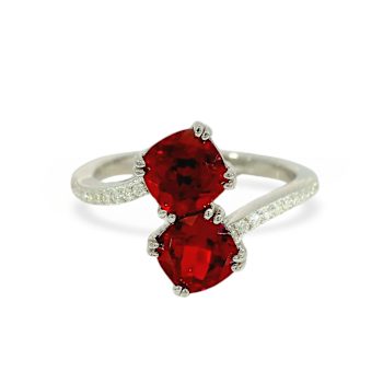 Red Lab Created Ruby and Moissanite Rhodium Over Sterling Silver Bypass Ring