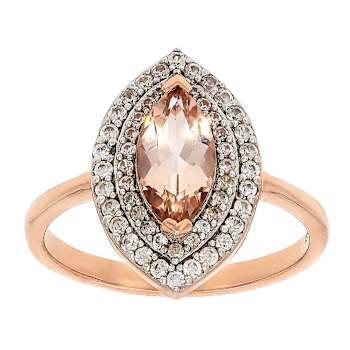 Morganite Marquise And White Zircon Ring In 18K Rose Gold Over Sterling
Silver 1.25ctw