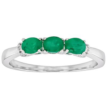 Emerald And Lab-Grown Diamond Three-Stone Ring In Sterling Silver
