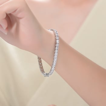 CZ Tennis Bracelet In White Rhodium Over Brass