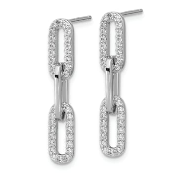 Rhodium Over Sterling Silver Polished Cubic Zirconia Paperclip Link Post
Dangle Earrings