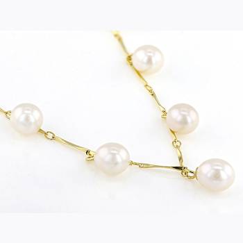 Freshwater Pearl Drop Necklace In 18K Gold Over Sterling Silver