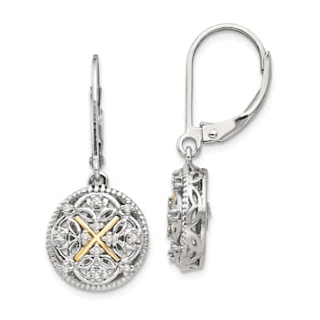 Sterling Silver Rhodium-plated with 14K Accent Diamond Vintage Earrings