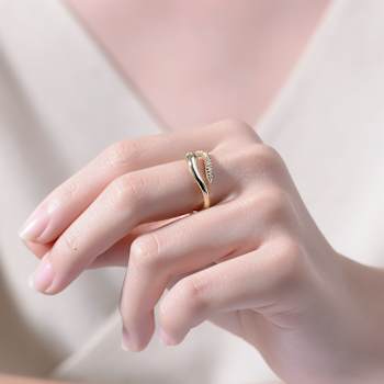 Serpent CZ Bypass Ring In 14K Gold Over Brass