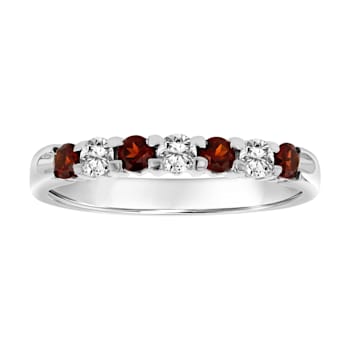 Garnet and Diamond 14k White Gold Band Ring 0.50ctw