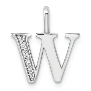 14K White Gold Diamond Letter W Initial Pendant
