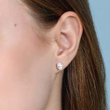 White Cubic Zirconia 14k White Gold Studs With Velvet Gift Box 3.00ctw