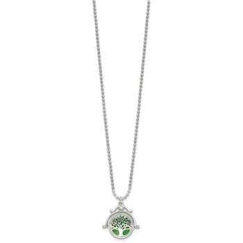 Sterling Silver Polished Reversible Enameled Tree of Life Necklace