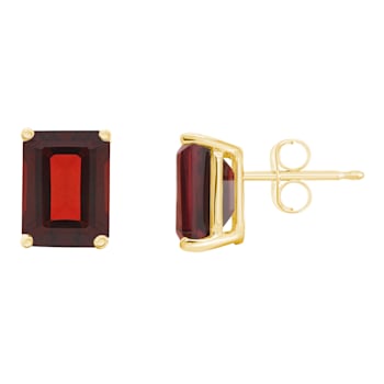8x6mm Emerald Cut Garnet 14k Yellow Gold Stud Earrings