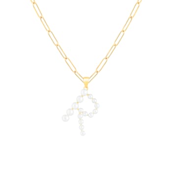 Letter R Initial Cultured Freshwater Pearl 18K Gold Over Sterling Silver
Pendant With  18" Chain