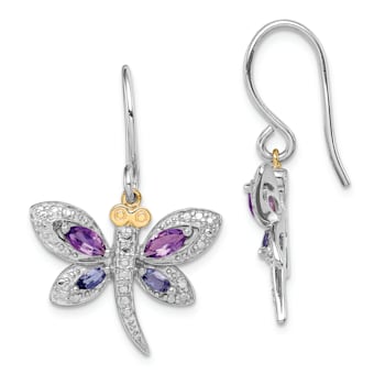 Rhodium Over Sterling Silver with 14K Yellow Gold
Amethyst/Iolite/Diamond Dragonfly Earrings
