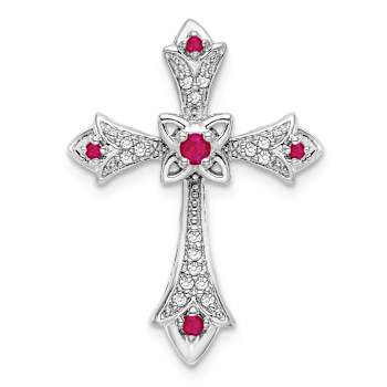 Rhodium Over 10k White Gold 0.09 cttw Ruby and Diamond Fleur-de-Lis
Cross Slide Pendant