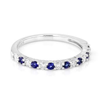 Lab-Created Sapphire And Diamond Band Ring In Sterling Silver