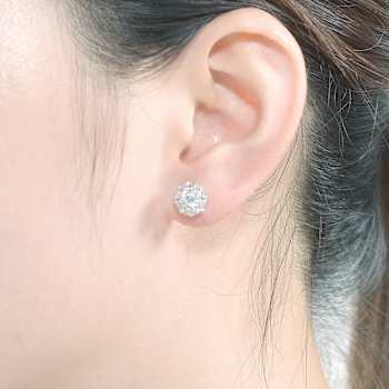 Flower CZ Stud Earrings In Sterling Silver