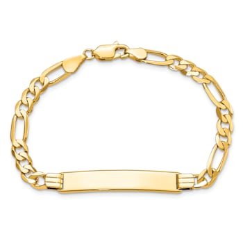 14k Yellow Gold Flat Figaro Link ID Bracelet
