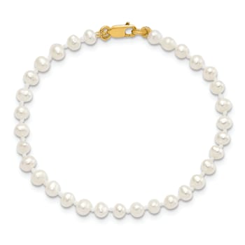 14K Yellow Gold 3-4mm Freshwater Cultured Pearl 14 Inch Necklace, 5 Inch
Bracelet and Earring Set
