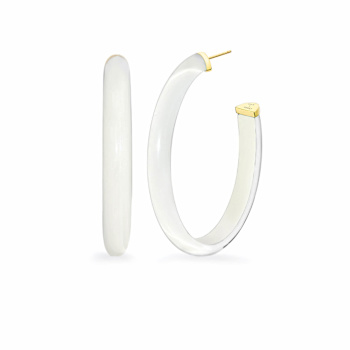 14K Yellow Gold Over Sterling Silver XL Oval Illusion Nude Acrylic Hoops
in White