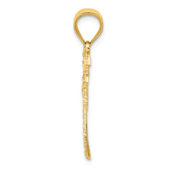 14k Yellow Gold Textured Mini Palm Tree Pendant