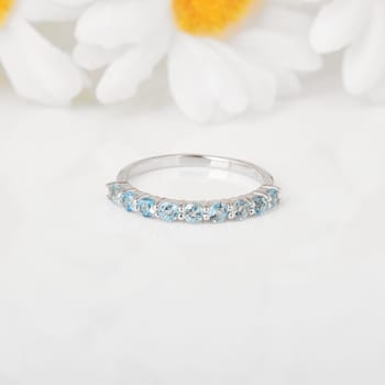 Round Blue Topaz Sterling Silver Anniversary Style Stackable Band Ring, 0.90ctw