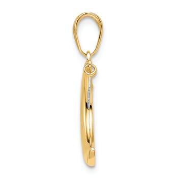 14K Yellow Gold and White Rhodium Moon with Dangle Star Pendant