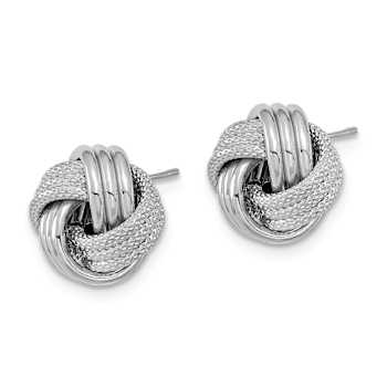Rhodium Over 14K White Gold Polished Textured Love Knot Stud Earrings
