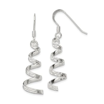 Sterling Silver Polished and Textured Twisted Dangle Earrings