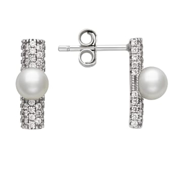 Sterling Silver Freshwater Pearl and Cubic Zirconia Earring