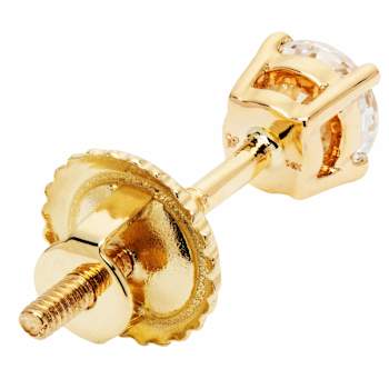 White Cubic Zirconia 14k Yellow Gold Studs With Velvet Gift Box 0.50ctw