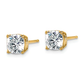 14K Yellow Gold 1.75ct. 5.5mm Cushion G H I True Light Moissanite Earrings