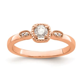 14K Rose Gold Petite Rope Edge Round Diamond Ring 0.24ctw
