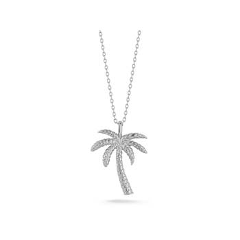 Sterling Statements Rhodium Over Sterling Silver Palm Tree Pendant Necklace