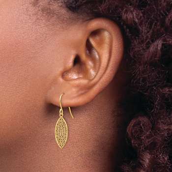 14k Yellow Gold Fancy Filigree Textured Teardrop Dangle Earrings