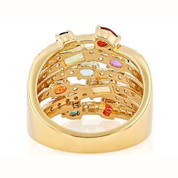 Multi-Gemstone Multi-Row Band Ring In 18K Gold Over Sterling Silver 1.93ctw