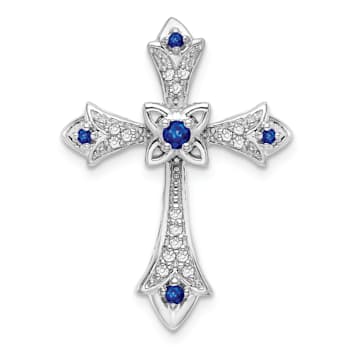 Rhodium Over 14k White Gold Sapphire and Diamond fleur-de-lis Cross
Chain Slide