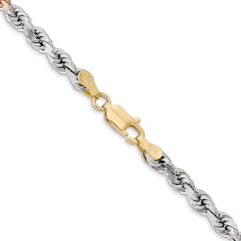 14k Tri-color Gold 4mm Solid Diamond-Cut Rope 22 Inch Chain