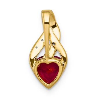 10k Yellow Gold and Rhodium Over 10k Yellow Gold Diamond, 1.15 ctw Lab
Created Ruby Heart Pendant