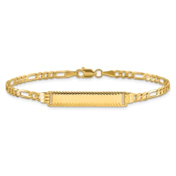 14k Yellow Gold Diamond-Cut Figaro Link ID Bracelet