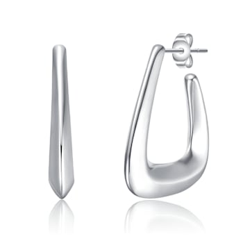 Irregular Box-Shaped Hoop Earrings In Rhodium Over Brass
