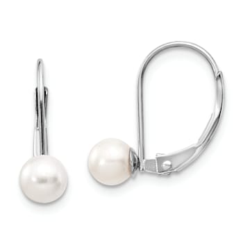 Rhodium Over 14K White Gold 5-6mm Round Freshwater Cultured Pearl
Leverback Earrings