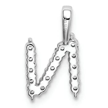 Rhodium Over 14K White Gold Lab Grown Diamond Letter N Initial Pendant