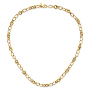 14K Yellow Gold Polished and Textured Fancy Link Necklace