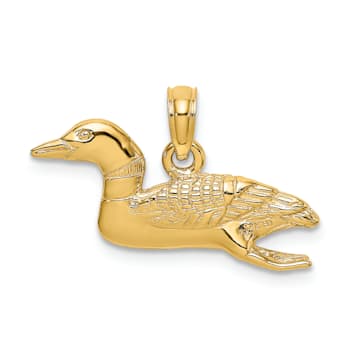 14k Yellow Gold Solid 3D Polished and Textured Mallard pendant